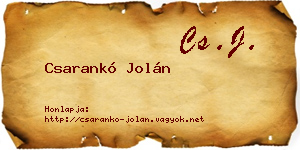 Csarankó Jolán névjegykártya